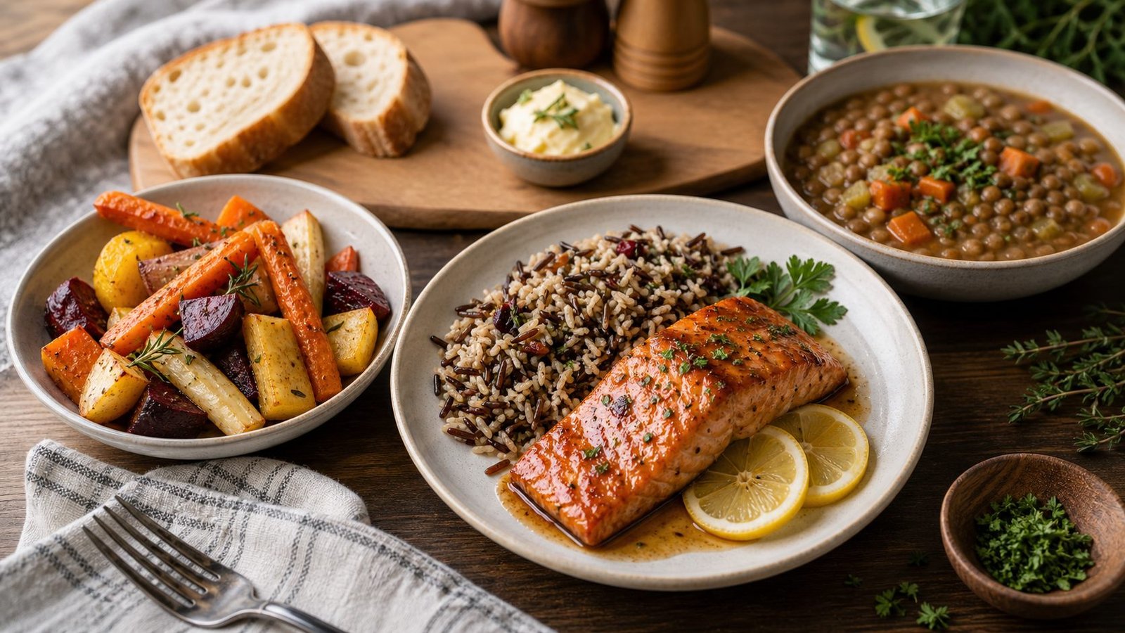 Canadian salmon with wild rice and vegetables