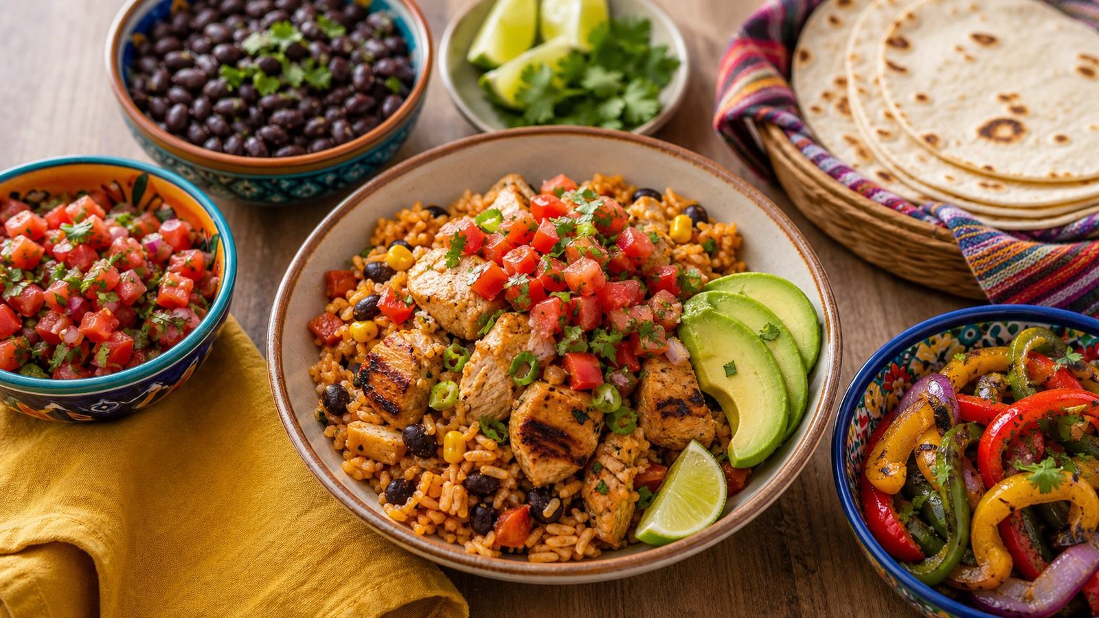 Mexican tacos beans salsa and grilled vegetables