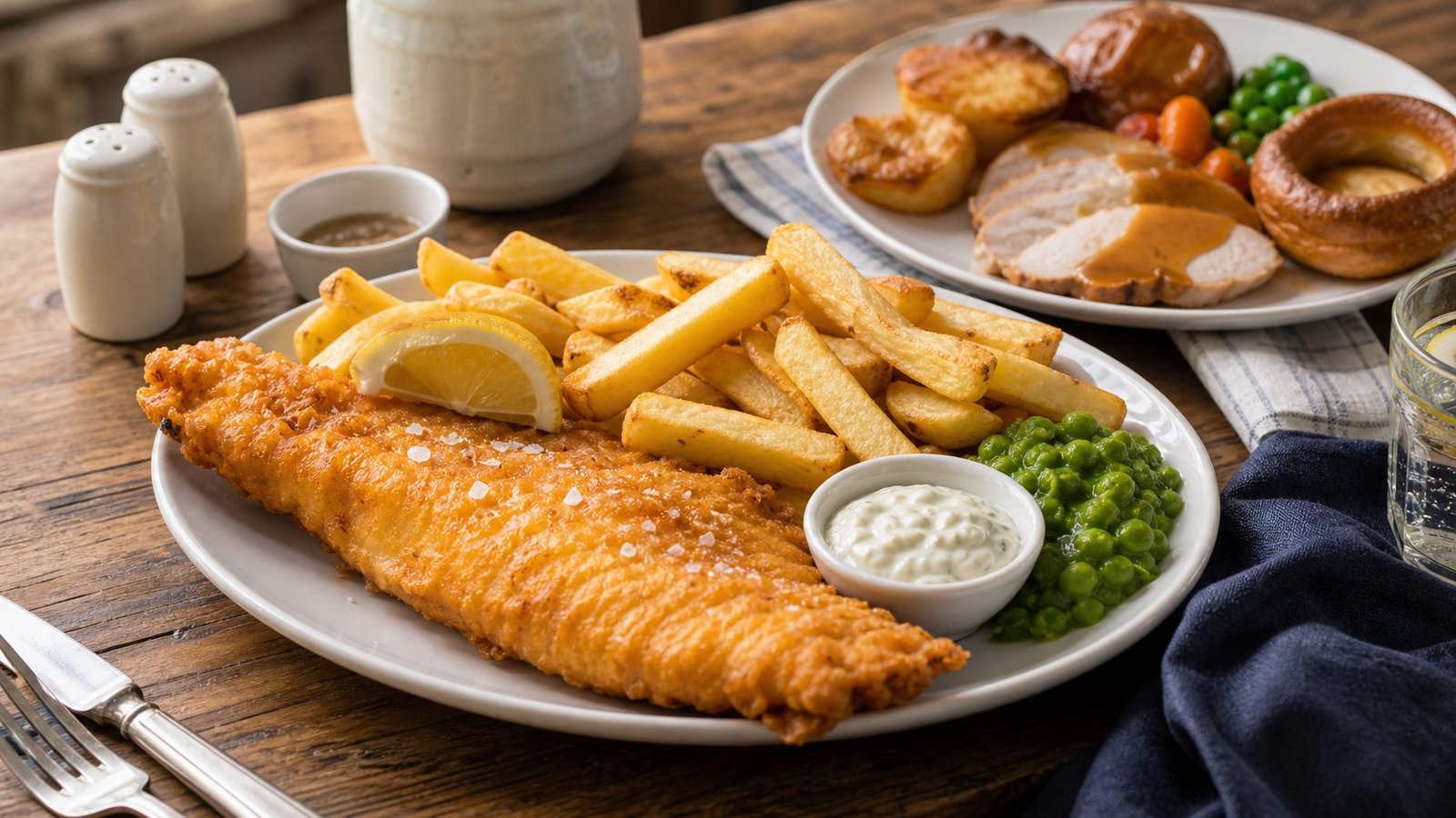 UK fish and chips with mushy peas