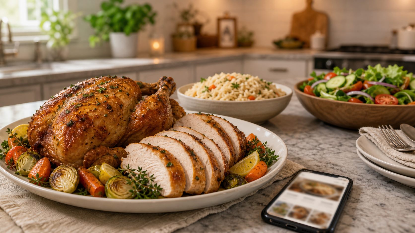 Chicken dinner with rice and vegetables